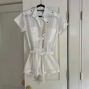 Frame linen white romper with belted waist